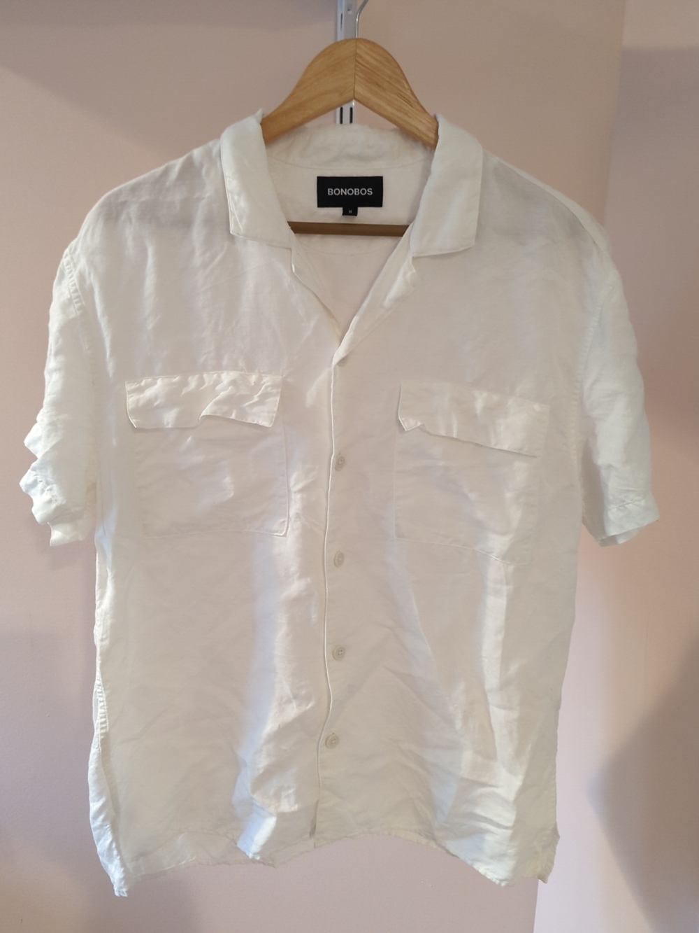 Bonobos Shirt Mens Medium White Short Sleeve Cotton Button Up Lightweight Resort